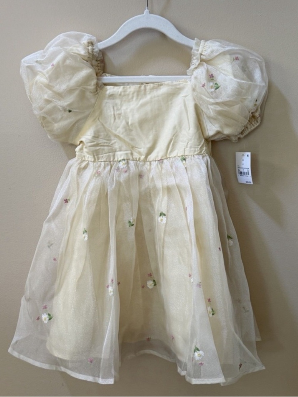 Audrey Camille Girls' Cream Floral Puff-Sleeve Party Dress